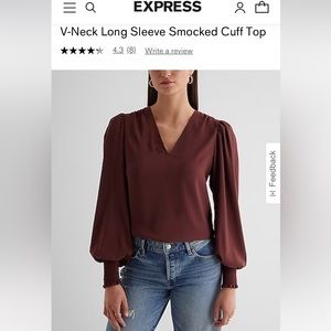 NWT EXPRESS V-NECK LONG SLEEVE SMOCKED CUFF TOP XS Brown